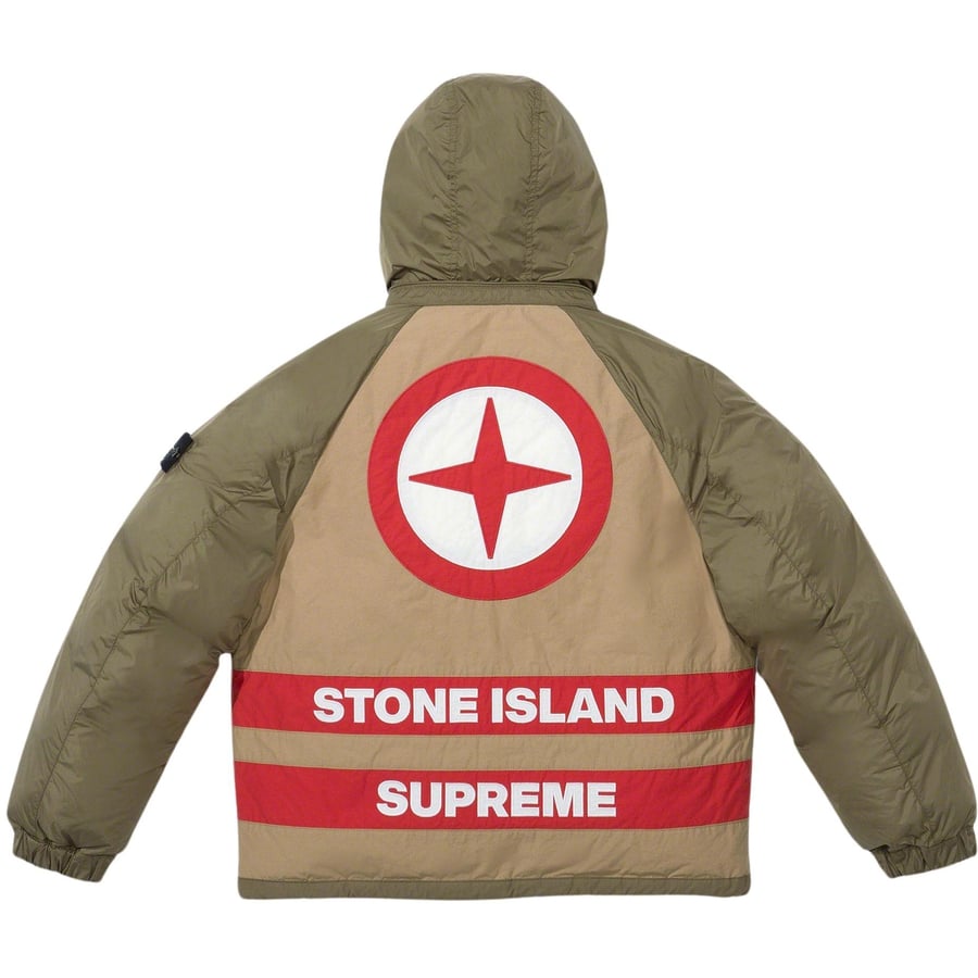 Details on Supreme Stone Island Reversible Down Puffer Jacket  from fall winter
                                                    2023 (Price is $998)