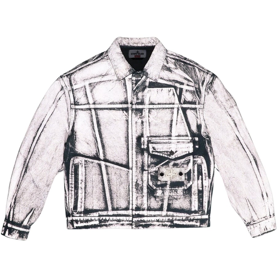 Details on Supreme Stone Island Denim Trucker Jacket  from fall winter
                                                    2023 (Price is $648)