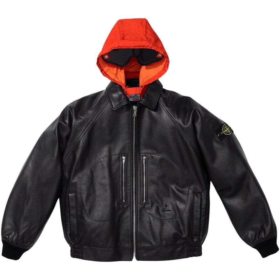 Details on Supreme Stone Island Leather Bomber Jacket  from fall winter
                                                    2023 (Price is $2598)