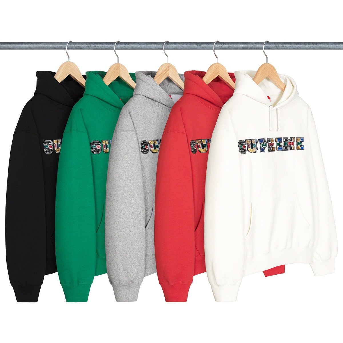 Supreme Collegiate Patchwork Leather Hooded Sweatshirt for fall winter 23 season
