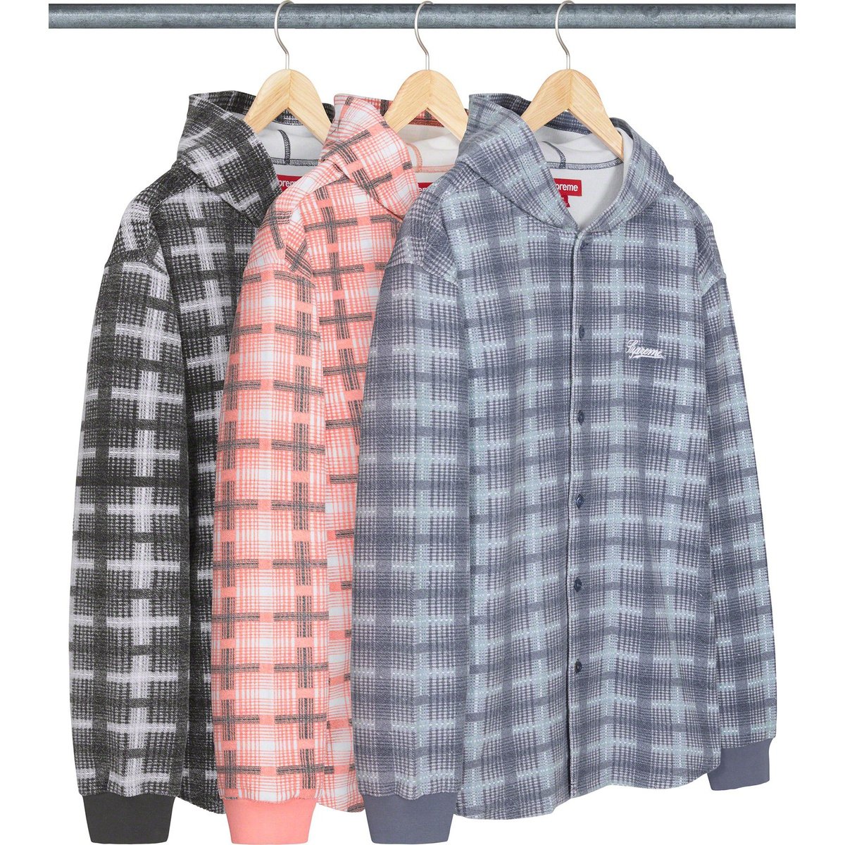 Supreme Hooded Plaid Knit Shirt released during fall winter 23 season