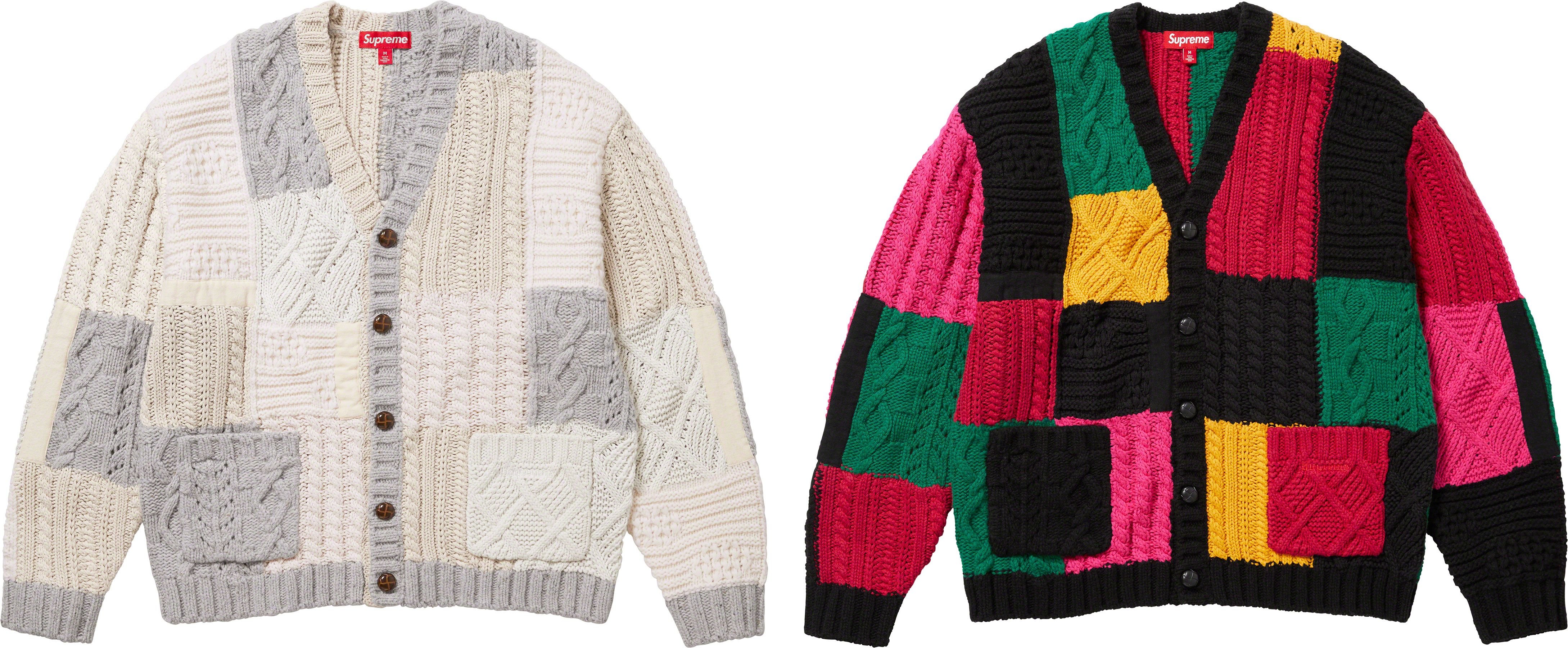 supreme Patchwork Cable Knit Cardigan M-