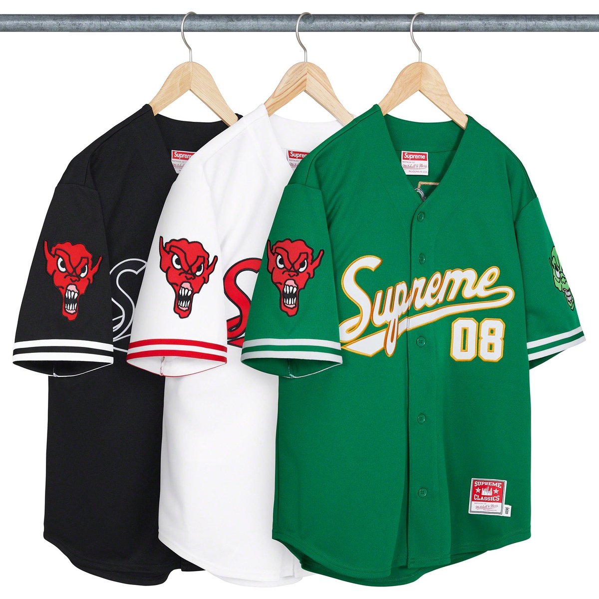 Details on Supreme Mitchell & Ness Downtown Hell Baseball Jersey from fall winter
                                            2023 (Price is $188)