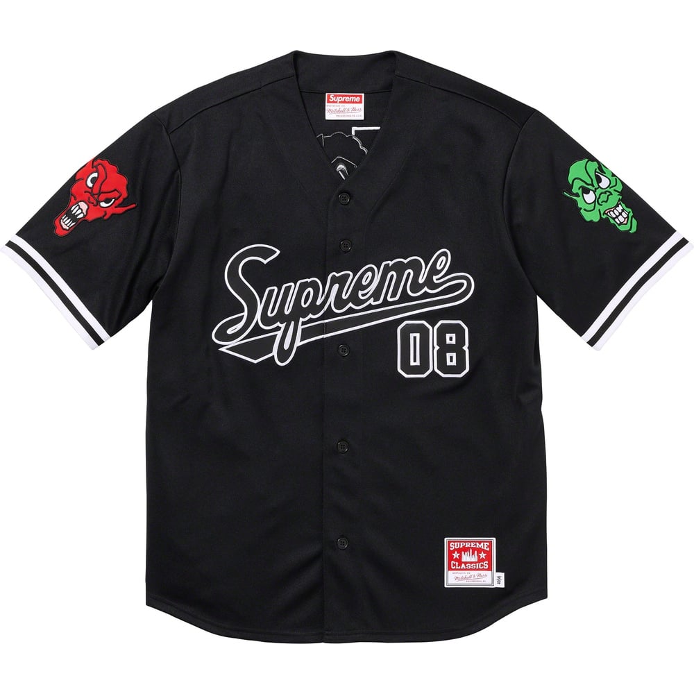 Details on Supreme Mitchell & Ness Downtown Hell Baseball Jersey  from fall winter
                                                    2023 (Price is $188)