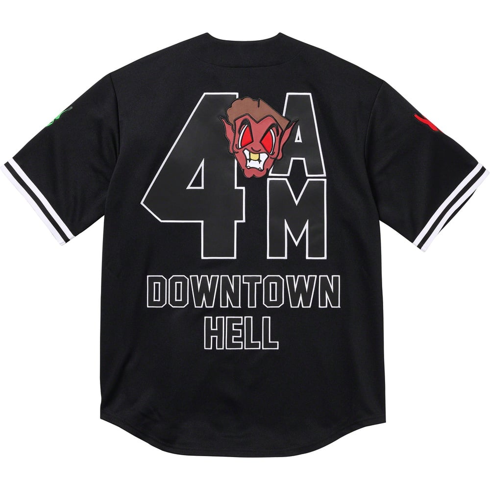 Details on Supreme Mitchell & Ness Downtown Hell Baseball Jersey  from fall winter 2023 (Price is $188)