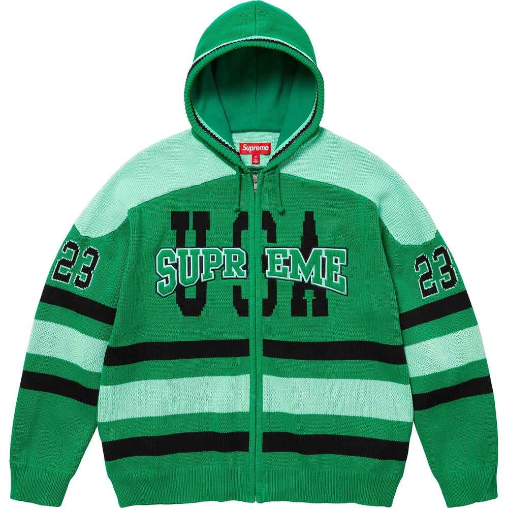 Details on USA Zip Up Hooded Sweater  from fall winter
                                                    2023 (Price is $198)