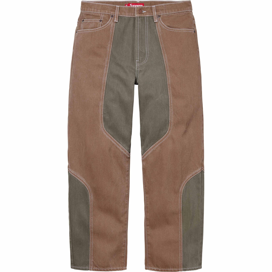 Supreme 2-Tone Paneled Baggy Jean (FW24) - Brown - $188