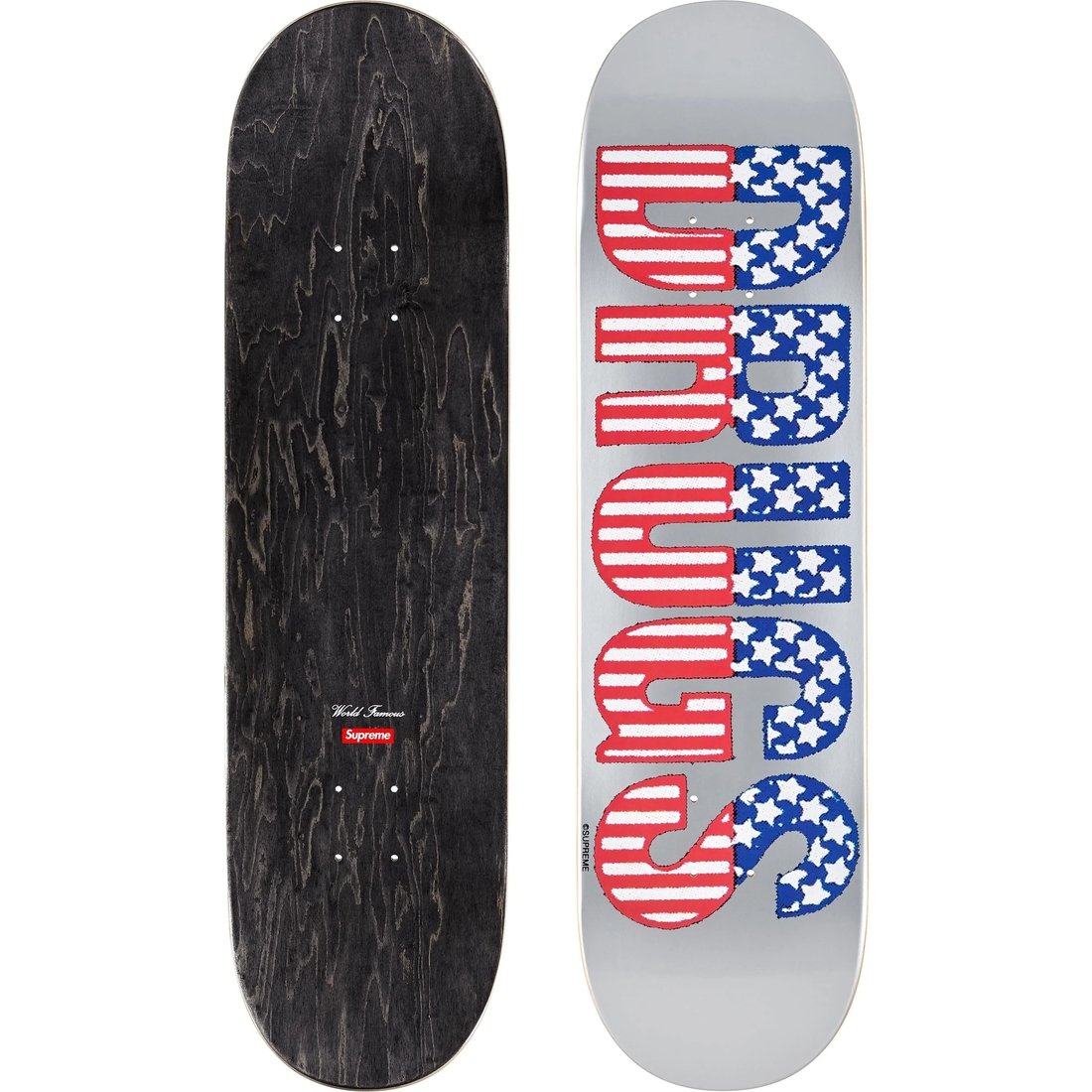 Supreme Drugs Skateboard (FW24) - Silver - 8.375" x 32.125" - $60