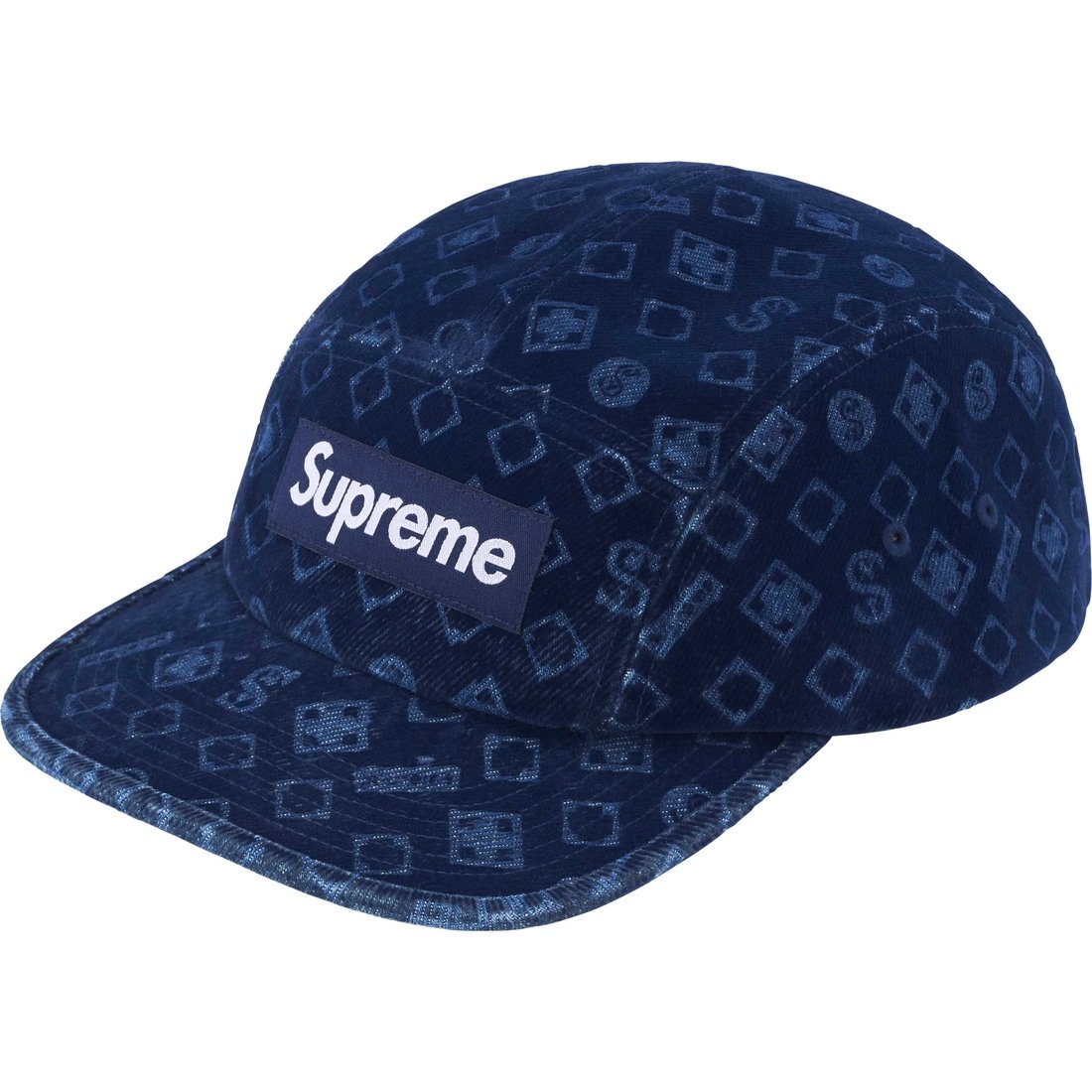 Supreme Flocked Denim Camp Cap (FW24) - Blue - $54