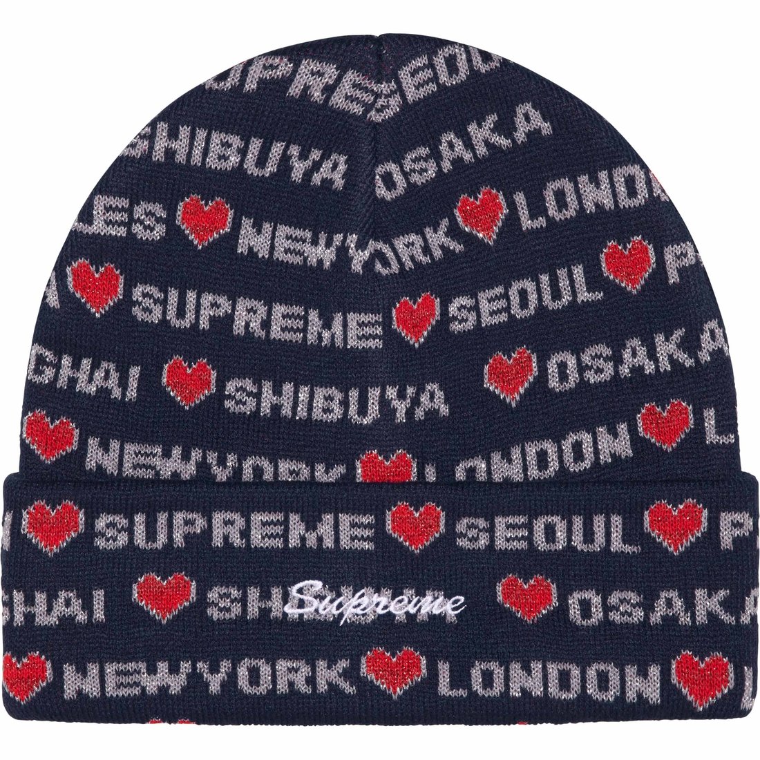 Supreme Hearts Beanie (FW24) - Navy - $40