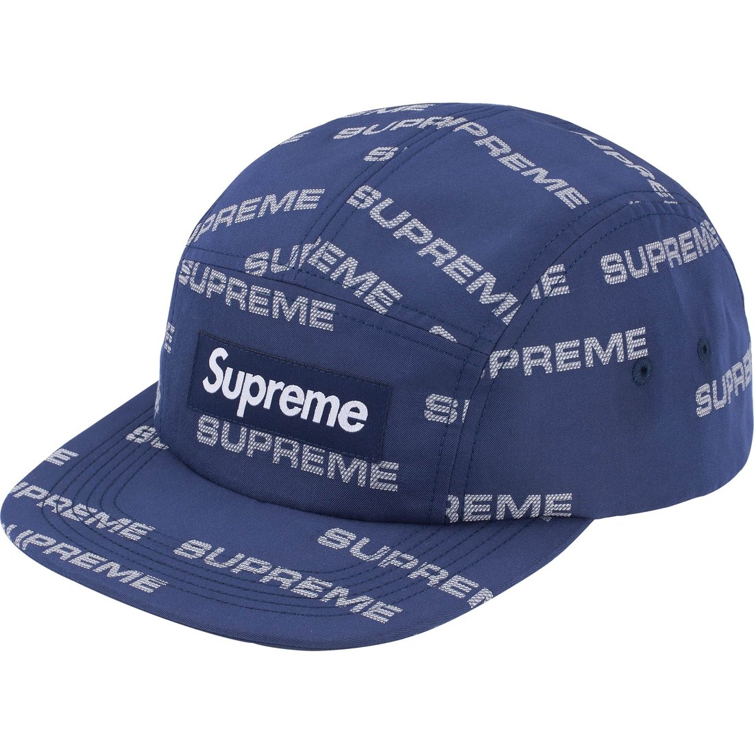 Supreme Reflective Jacquard Camp Cap (FW24) - Navy - $58