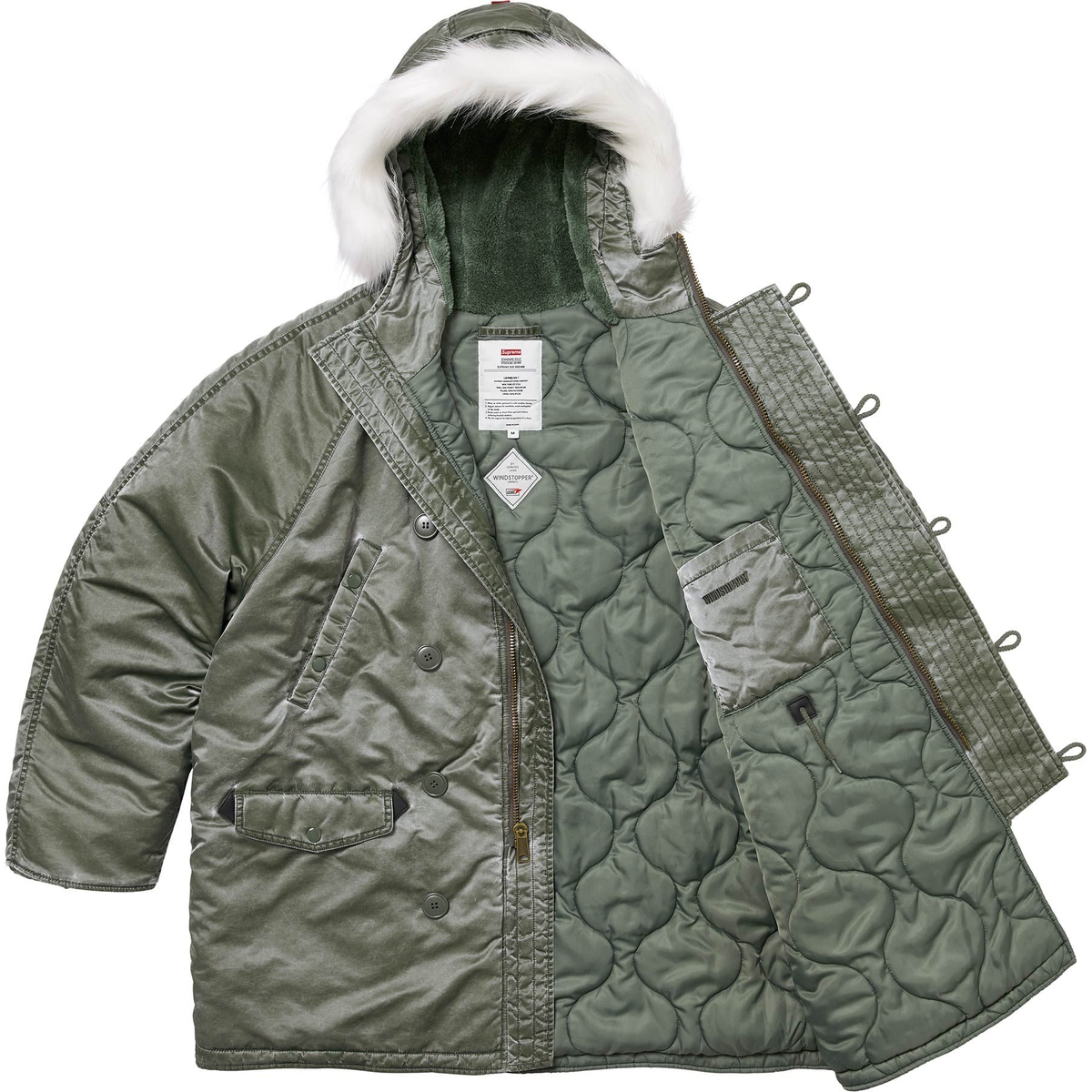 Supreme Washed Flight Satin N-3B Parka (FW24) - Olive - $498