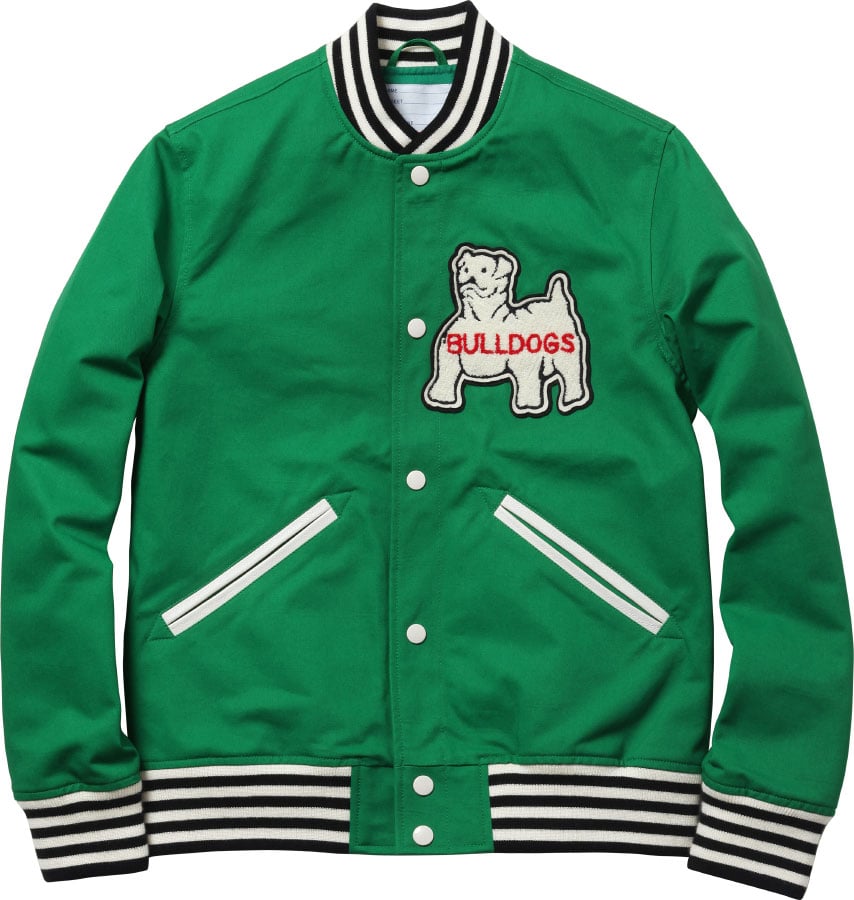 supreme bulldog varsity jacket