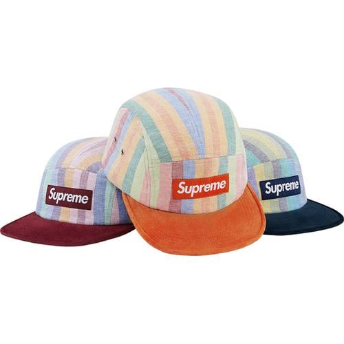 Supreme Striped Linen Suede Camp Cap for spring summer 14 season