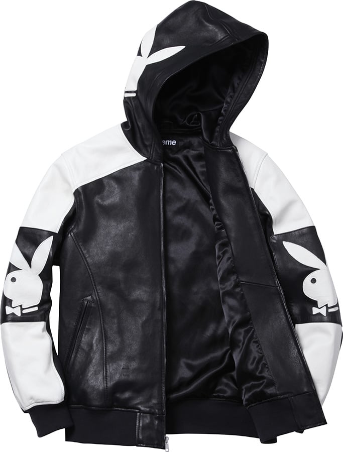 Playboy Hooded Leather Jacket   spring summer    Supreme