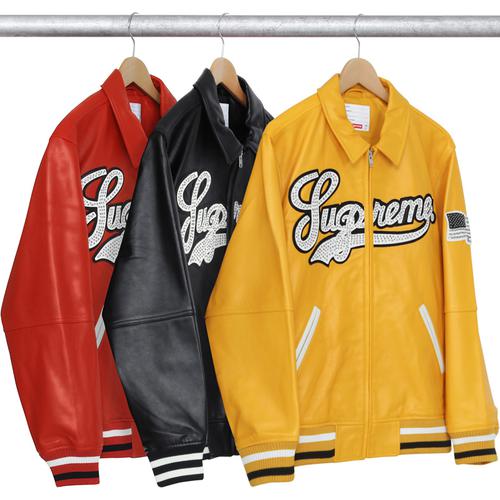 supreme uptown studded leather varsity jacket