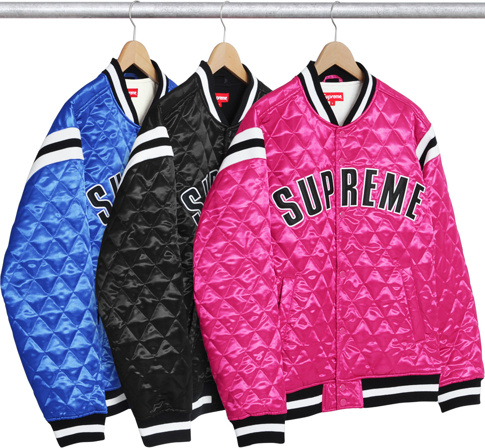 supreme quilted satin varsity jacket