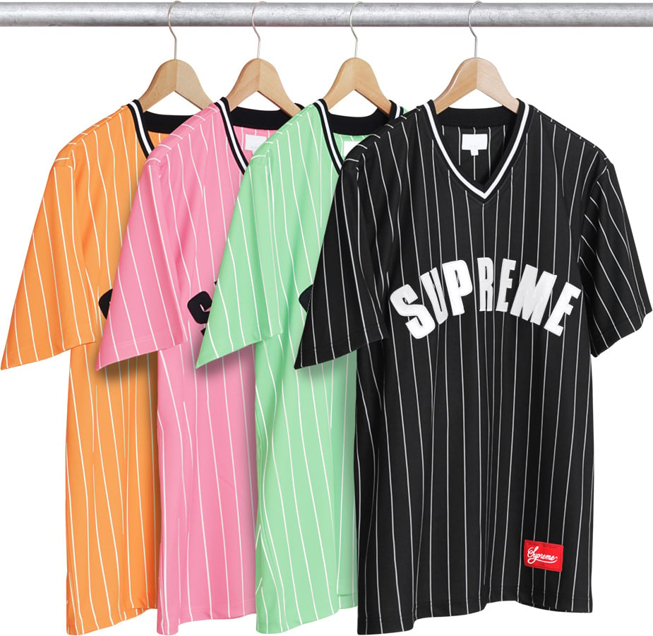 supreme pinstripe baseball jersey