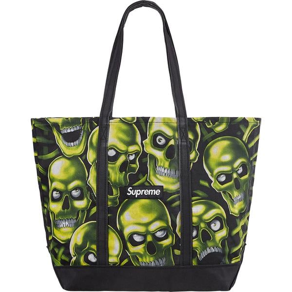 Details on Skull Pile Denim Tote from spring summer
                                            2018 (Price is $98)