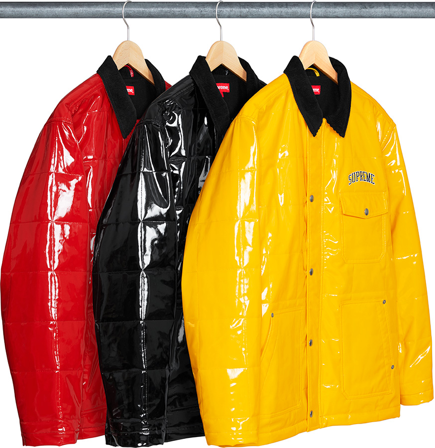 supreme quilted patent vinyl work jacket red