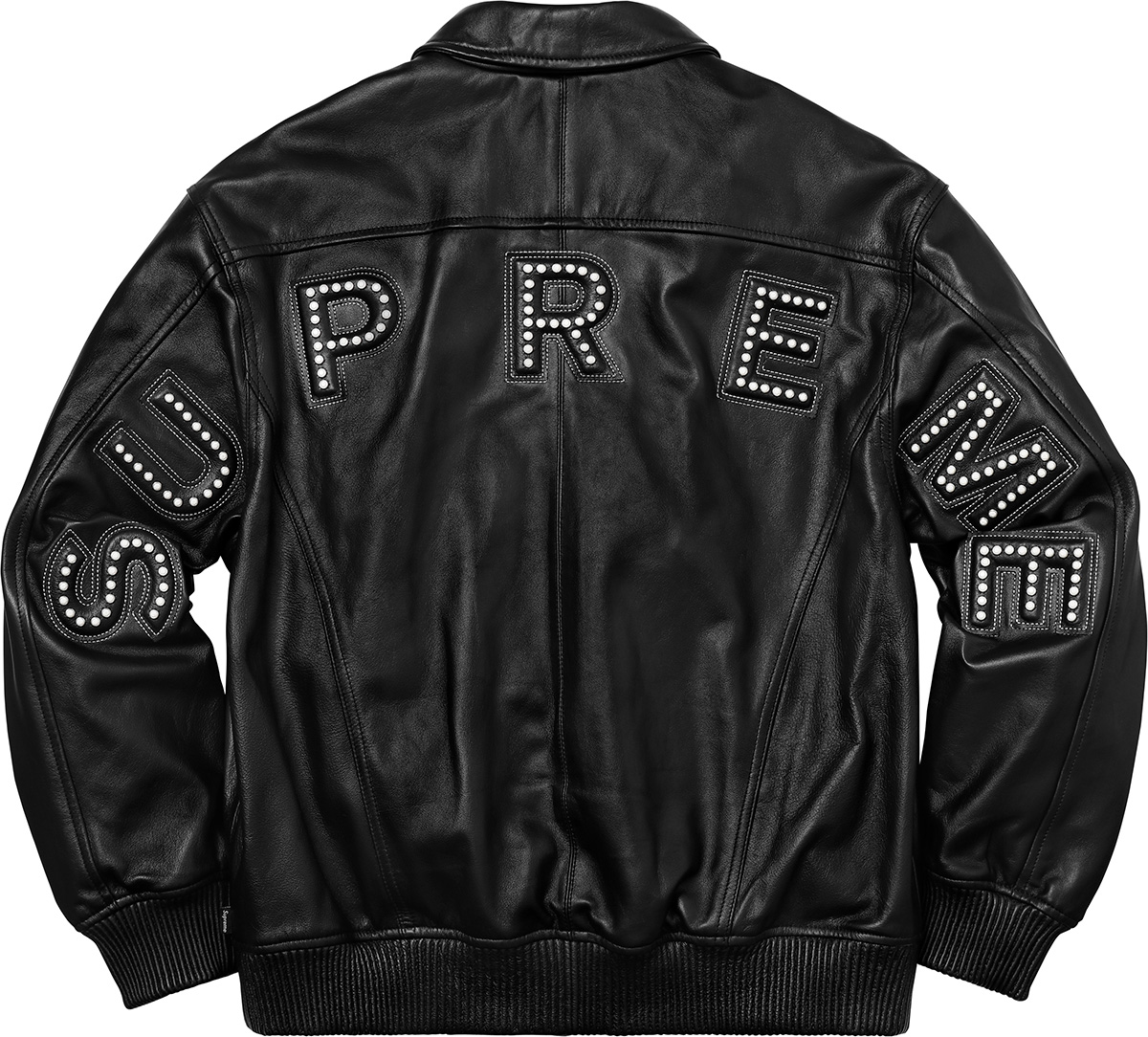 Supreme Studded Arc Logo Leather Jacket Red for Men