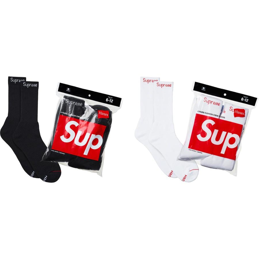 Details on Supreme Hanes Crew Socks (4 Pack)  from spring summer 2019 (Price is $20)