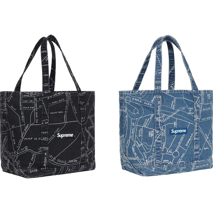 Details on Gonz Map Denim Tote from spring summer 2019 (Price is $88)