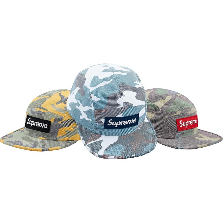 Supreme Washed Out Camo Camp Cap released during spring summer 19 season