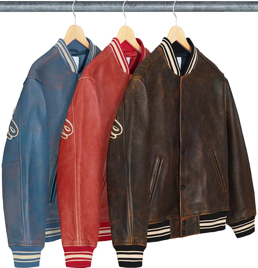 Buy Supreme Painted Leather Varsity Jacket SS 19 - Stadium Goods