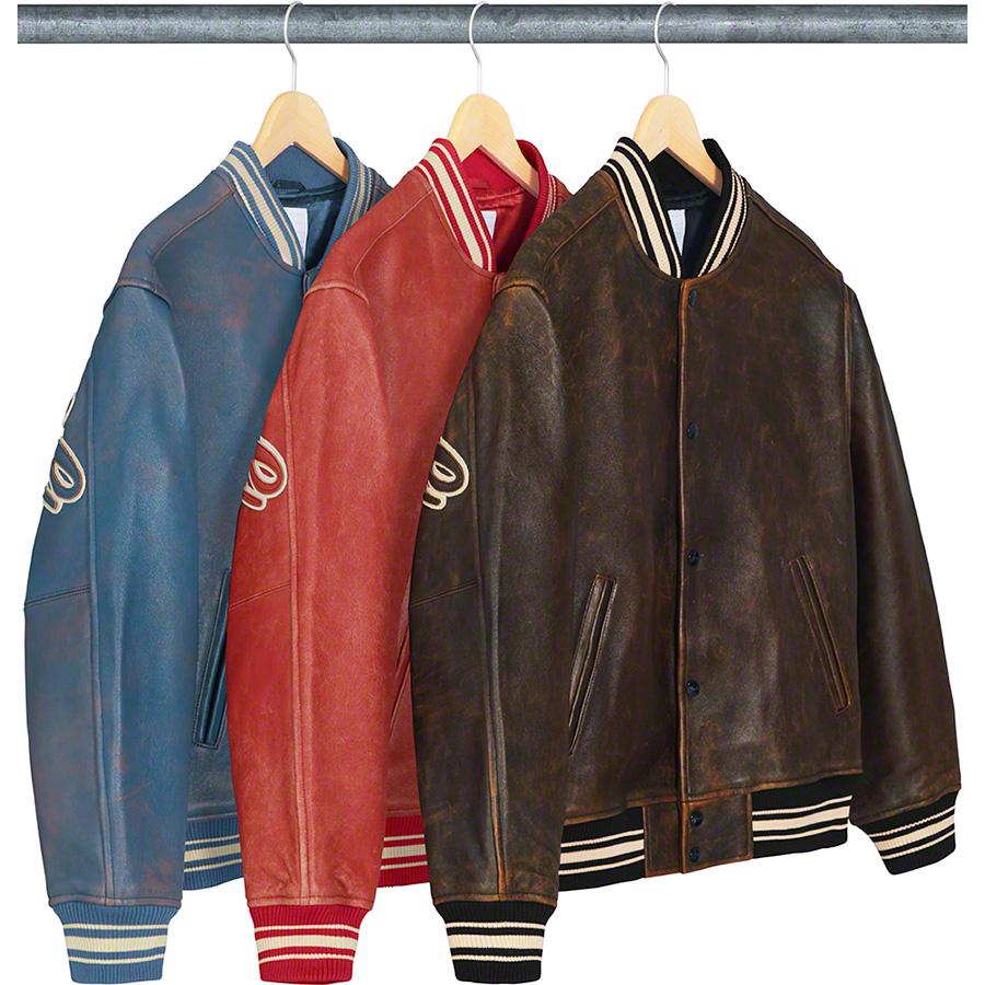 leather varsity jacket supreme