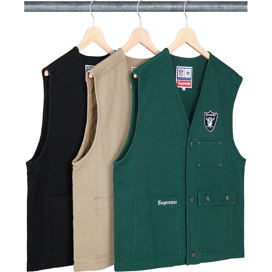 Details on Supreme NFL Raiders '47 Denim Vest from spring summer
                                            2019 (Price is $158)