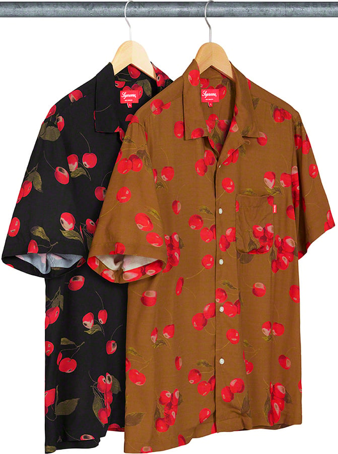 S 黒 Cherry Rayon S/S Shirt