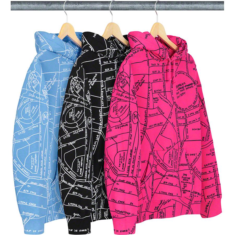Details on Gonz Embroidered Map Hooded Sweatshirt from spring summer 2019 (Price is $248)