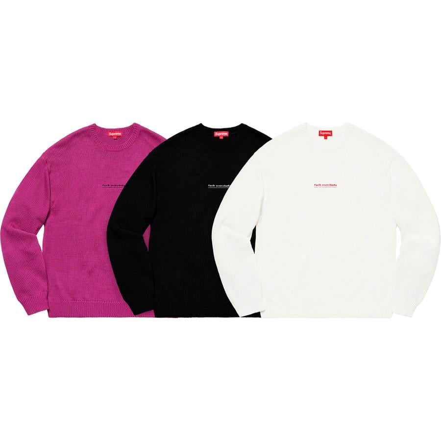 Supreme Fuck Everybody Sweater releasing on Week 10 for spring summer 19