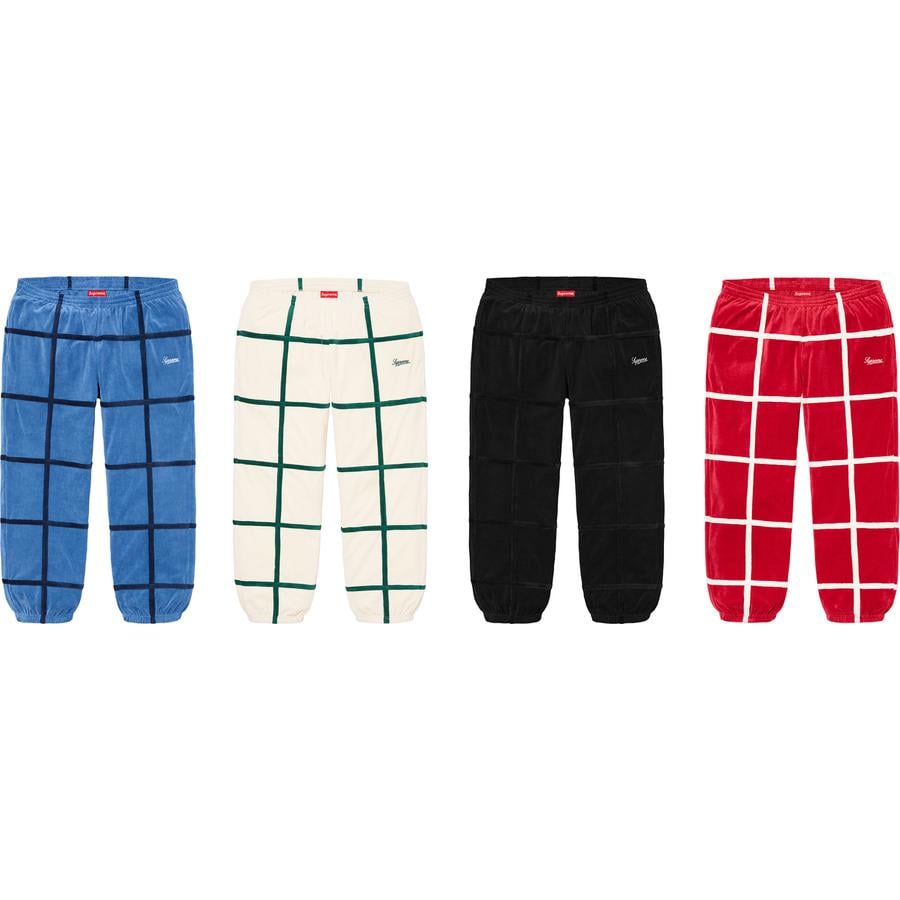 Supreme Grid Taping Velour Pant released during spring summer 20 season