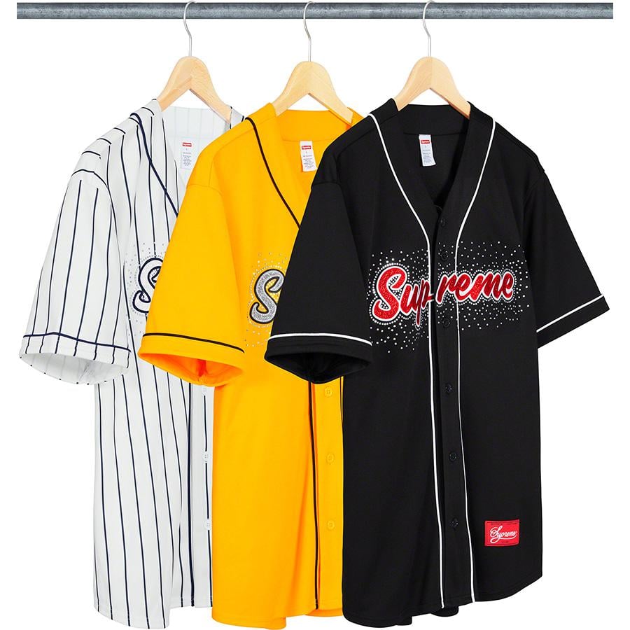 Supreme Rhinestone Baseball Jersey released during spring summer 20 season
