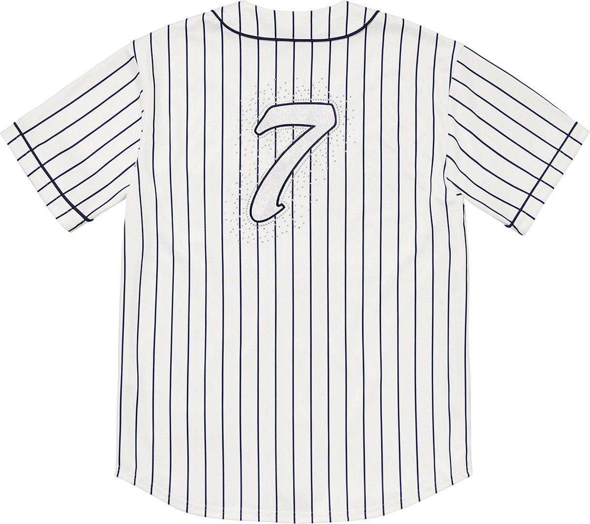 Supreme Rhinestone Stripe Baseball Jersey White