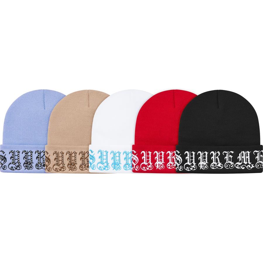 Supreme Old English Rhinestone Beanie for spring summer 21 season