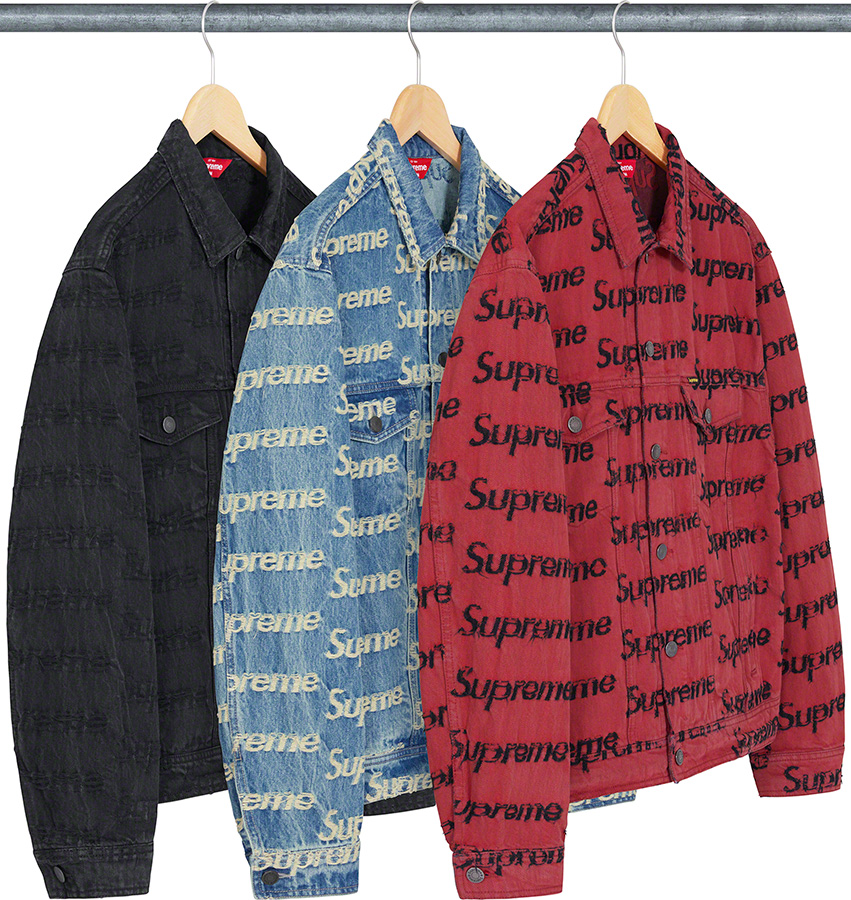 Supreme Frayed Logos Denim Trucker Jacket Red