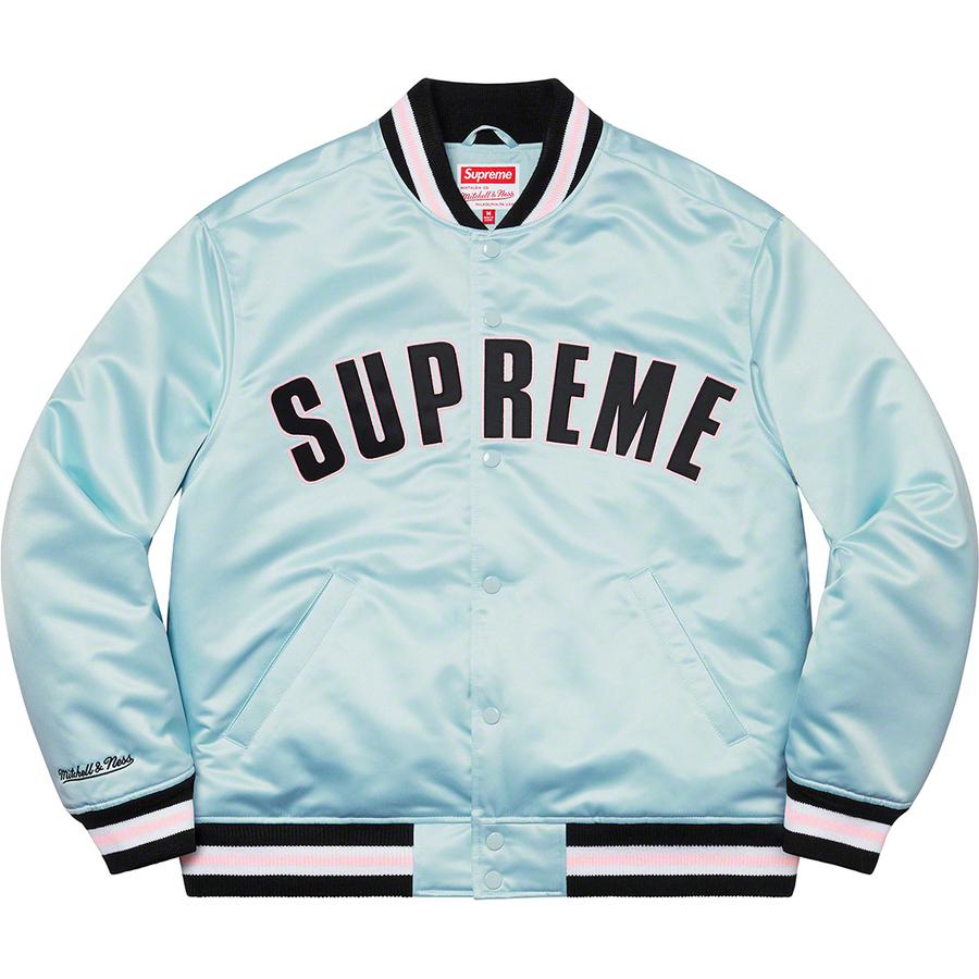 Details on Supreme Mitchell & Ness Satin Varsity Jacket  from spring summer
                                                    2021 (Price is $248)