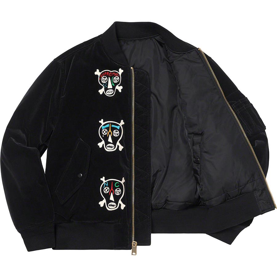 Details on Clayton Patterson Supreme Skulls Embroidered Velvet MA-1  from spring summer
                                                    2021 (Price is $398)