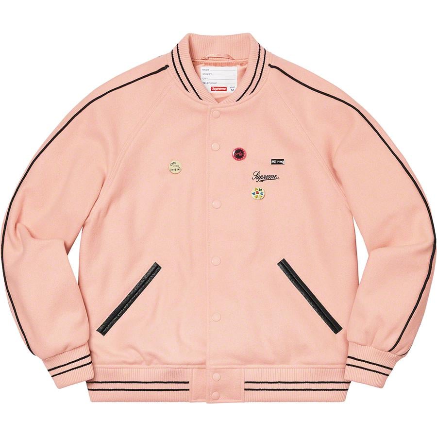 Details on Jamie Reid Supreme It's All Bollocks Varsity Jacket  from spring summer
                                                    2021 (Price is $368)