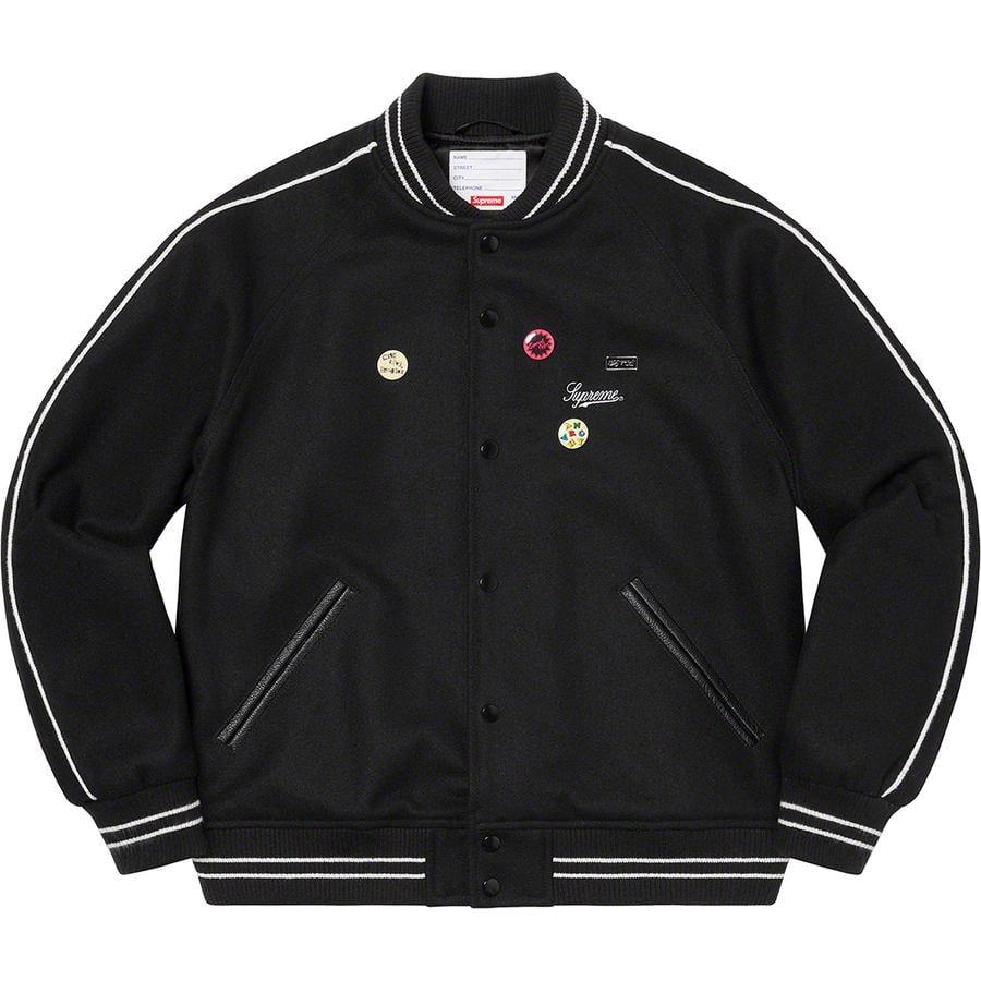 Details on Jamie Reid Supreme It's All Bollocks Varsity Jacket  from spring summer
                                                    2021 (Price is $368)