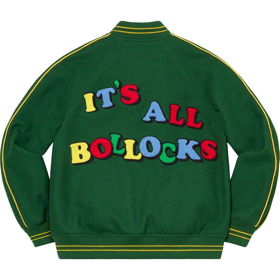 Details on Jamie Reid Supreme It's All Bollocks Varsity Jacket  from spring summer
                                                    2021 (Price is $368)