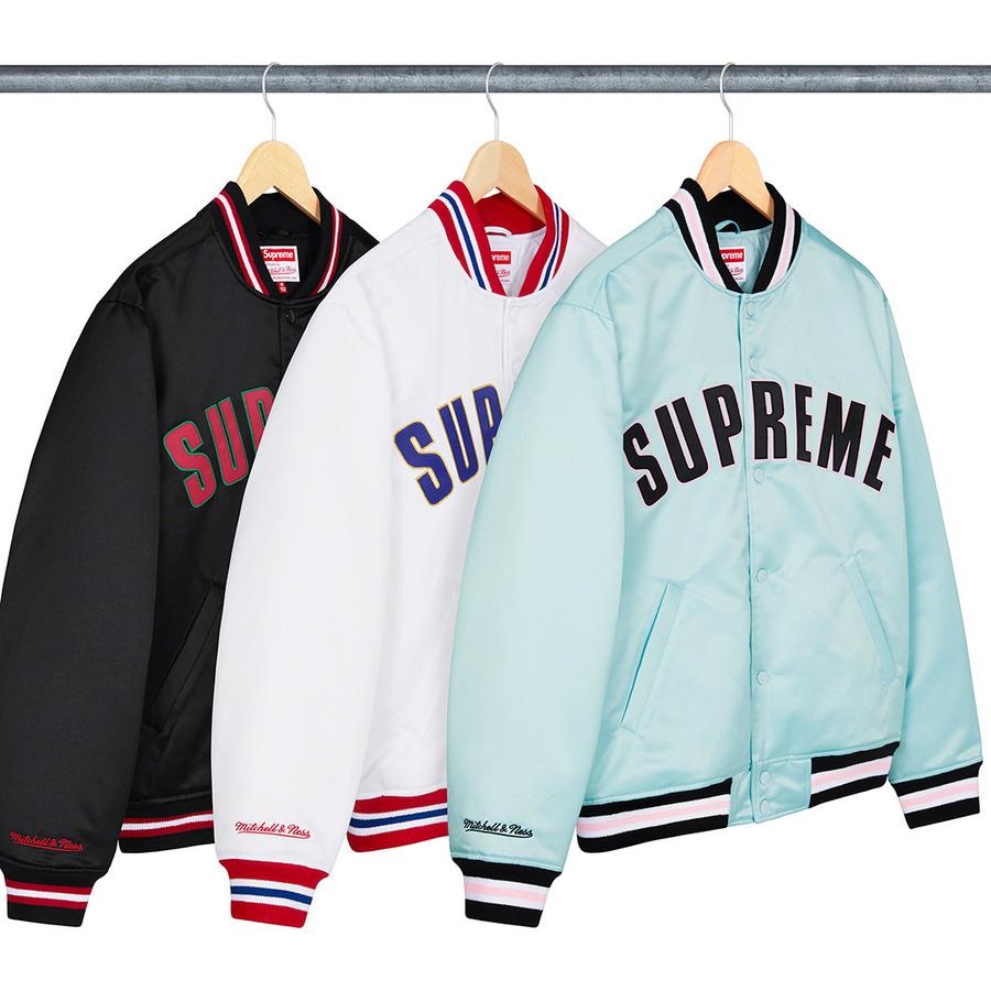 Details on Supreme Mitchell & Ness Satin Varsity Jacket  from spring summer
                                                    2021 (Price is $248)