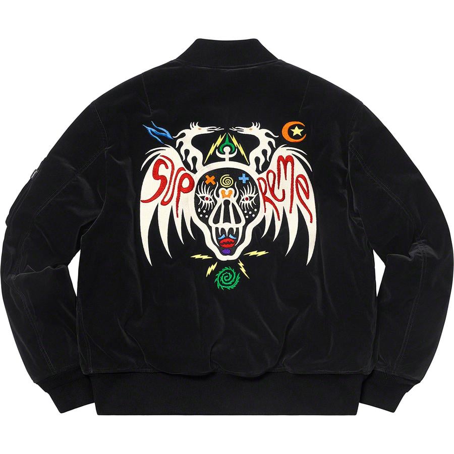 Details on Clayton Patterson Supreme Skulls Embroidered Velvet MA-1  from spring summer
                                                    2021 (Price is $398)