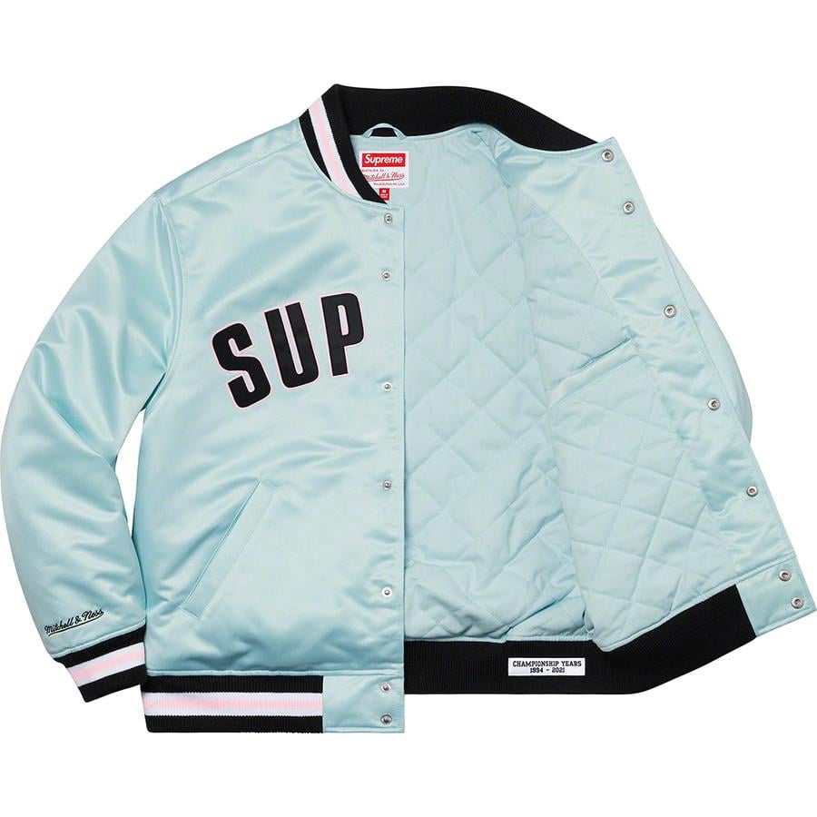 Details on Supreme Mitchell & Ness Satin Varsity Jacket  from spring summer
                                                    2021 (Price is $248)