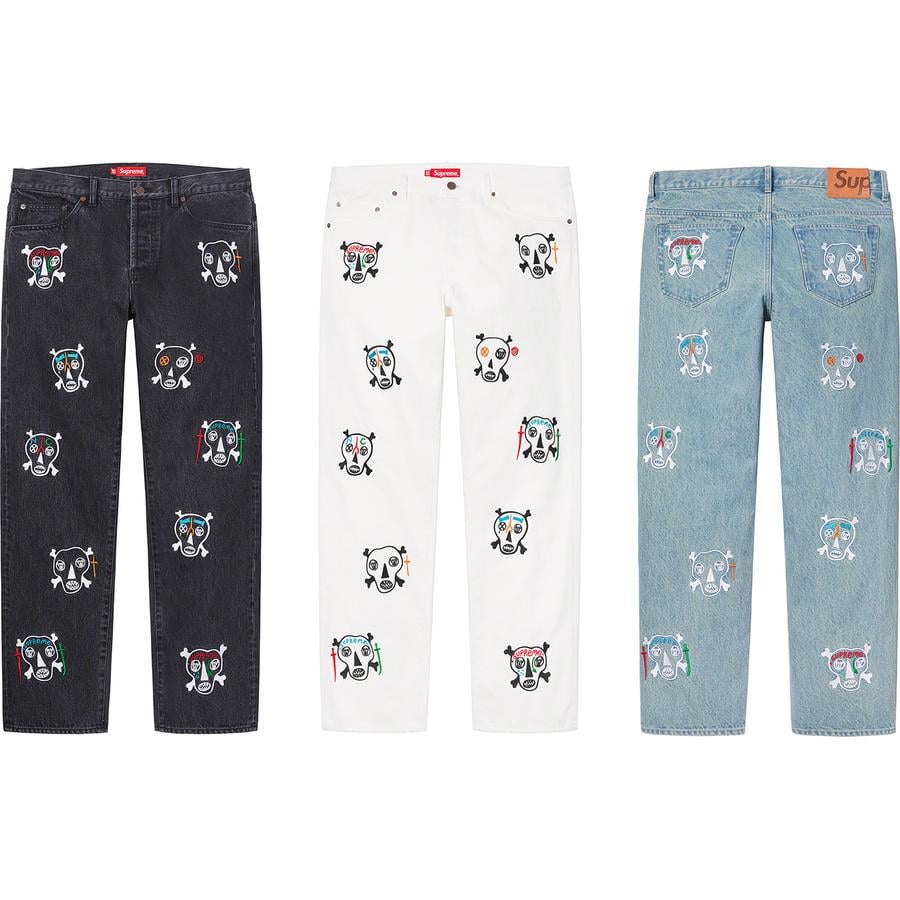 Supreme Clayton Patterson Supreme Skulls Embroidered Regular Jean released during spring summer 21 season