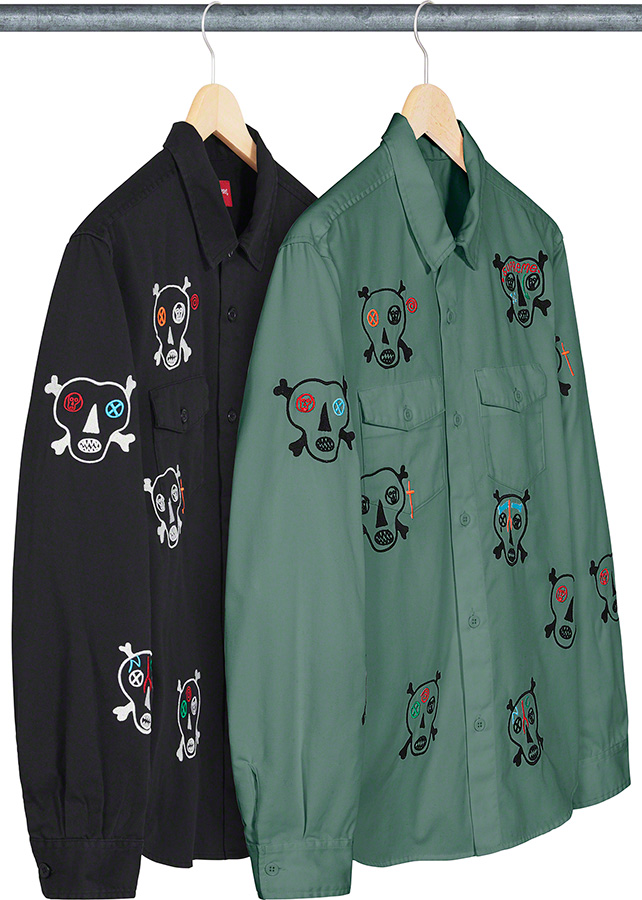 Clayton Patterson Skulls Embroidered Work Shirt - spring summer