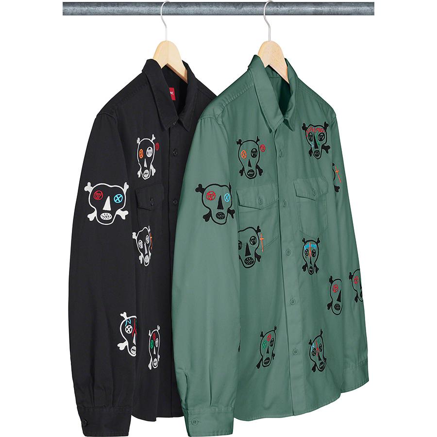 Details on Clayton Patterson Supreme Skulls Embroidered Work Shirt from spring summer
                                            2021 (Price is $158)